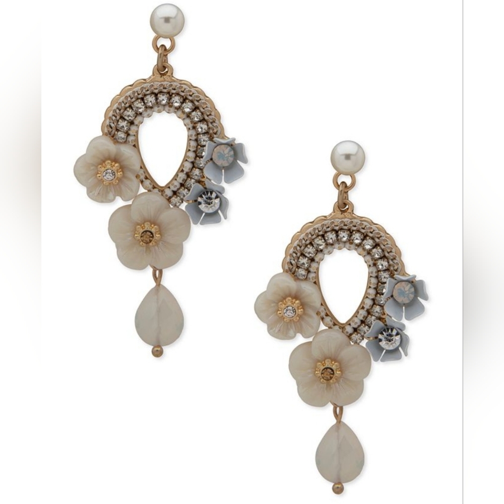 Lonna & Lilly BOHO Floral & Crystal Chandelier Earrings Gold